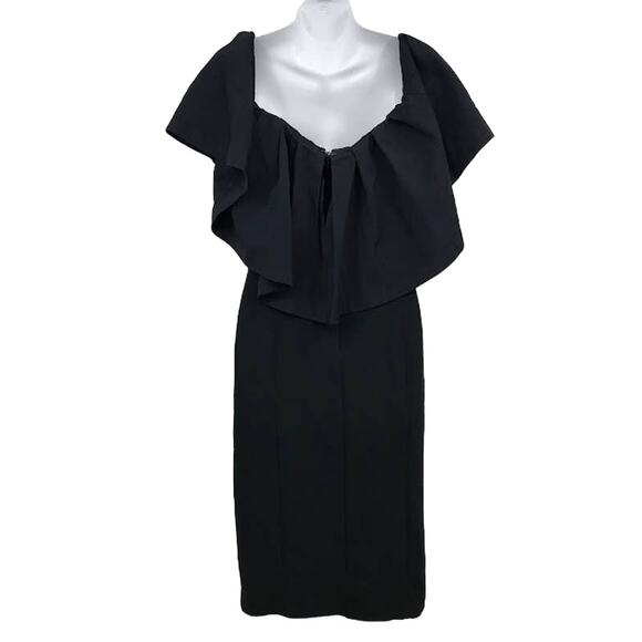 ML Monique Lhuillier Beca Dress 6 Off Shoulder Ruffle Short Sleeve Slit Sheath - Picture 2 of 6